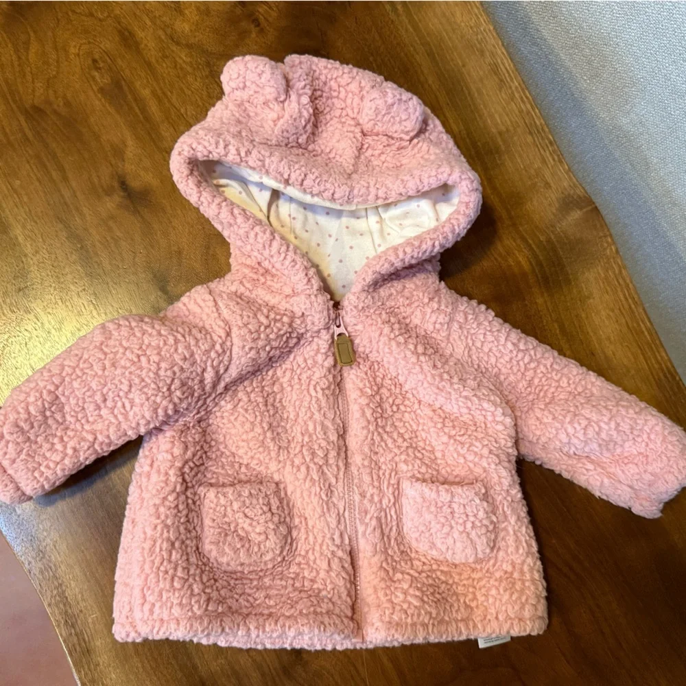 Carters 3m fuzzy pink bear‎ coat​